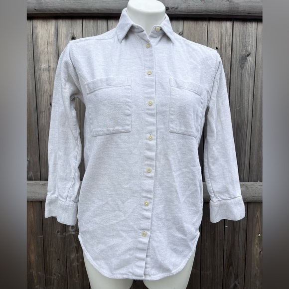 Madewell Light Grey Oatmeal Colored Full Button Down Shacket - Picture 2 of 7